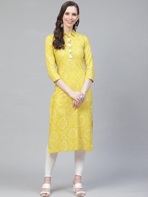yellow cotton straight kurta - 19347324 - Very Small Image - 1