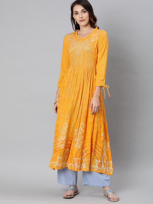 yellow printed a-line kurta - 19347357 - Very Small Image - 1