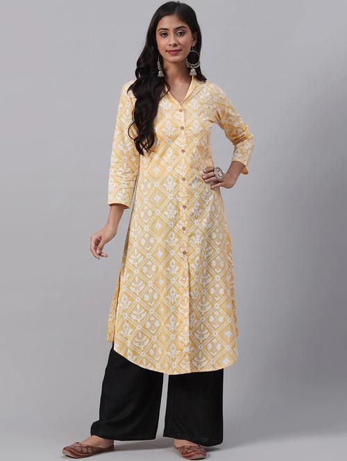yellow printed a-line kurta - 19347644 - Very Small Image - 1