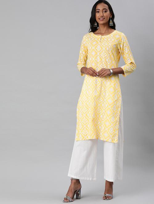 yellow printed straight kurta - 19347832 - Very Small Image - 1