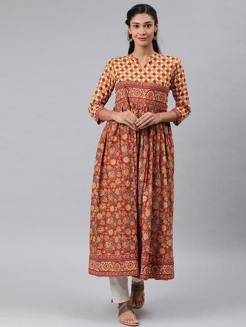 yellow printed a-line kurta - 19347934 - Very Small Image - 1