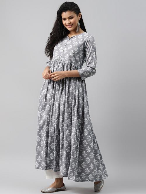 v-neck printed anarkali kurta - 19348082 - Very Small Image - 1