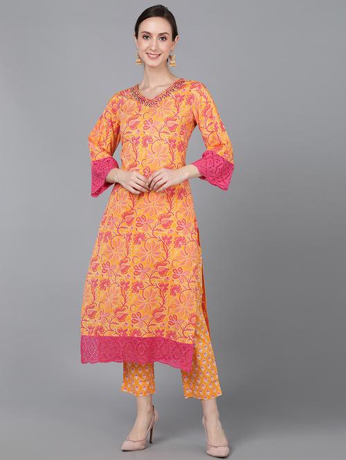 v-neck printed straight kurta - 19348491 - Very Small Image - 1
