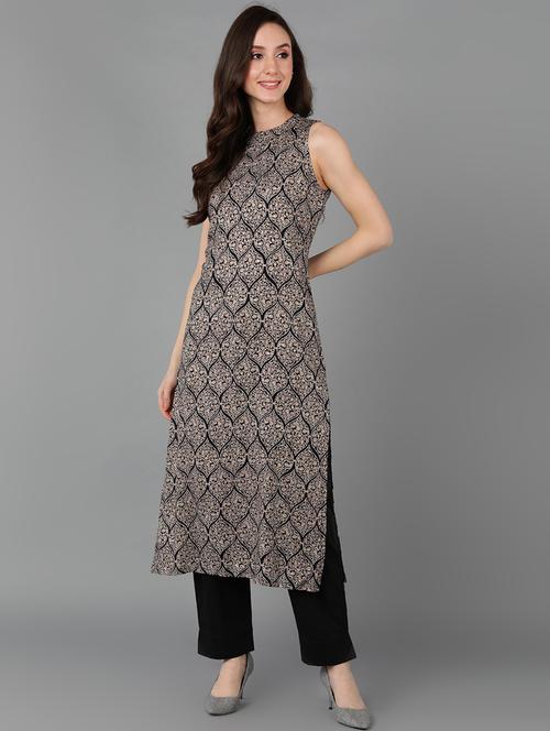 round neck printed straight kurta - 19348502 - Very Small Image - 1