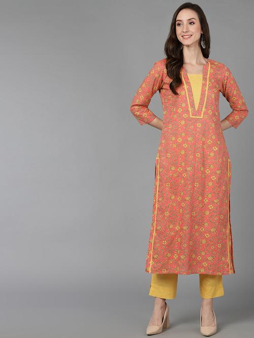 peach printed straight kurta - 19348550 - Very Small Image - 1