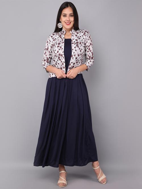 navy blue printed kurta with jacket - 19349145 - Very Small Image - 1