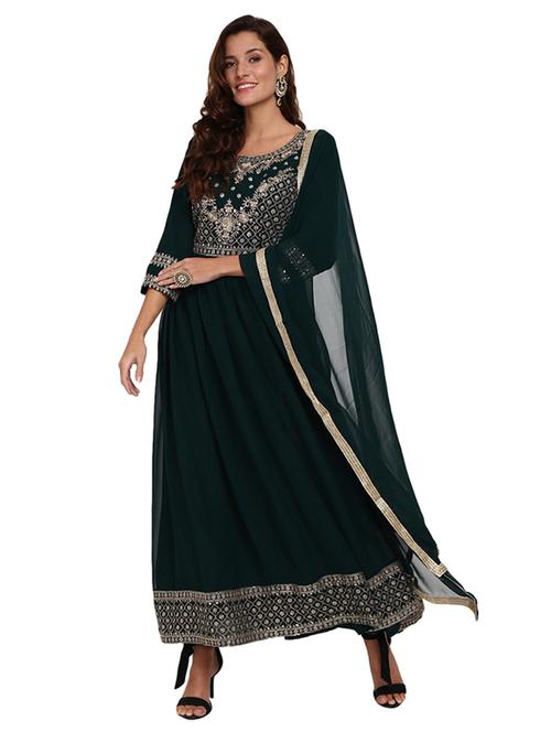 green embroidered fit & flare gown - 19350848 - Very Small Image - 1