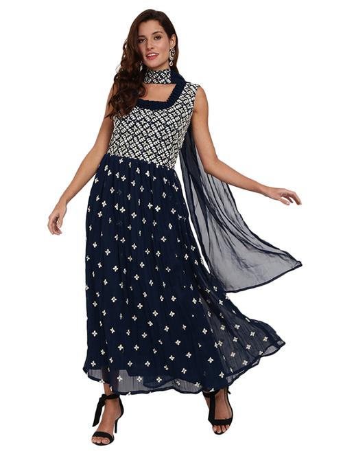 blue embroidered fit & flare gown - 19350849 - Very Small Image - 1