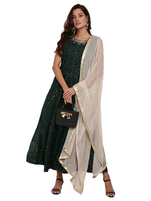 green embellished fit & flare gown - 19350852 - Very Small Image - 1