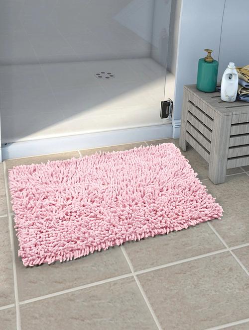 saral home cotton shaggy anti-skid bath mat (pink, 40x60 cm) - 19351740 - Very Small Image - 1