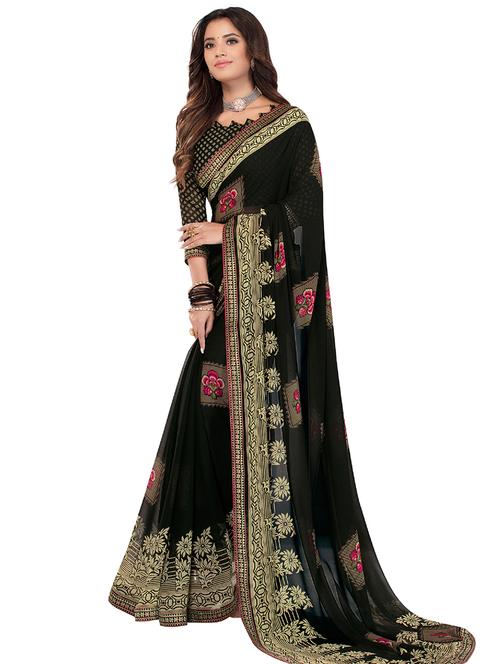 chiffon printed saree with blouse - 19382610 - Very Small Image - 1