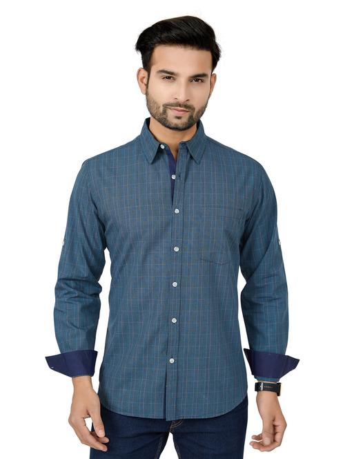 mens checks casual shirt - 19383107 - Very Small Image - 1