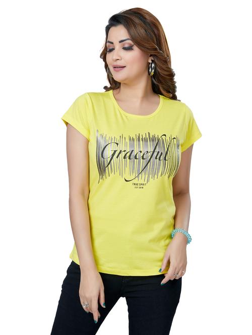 women's chest print round neck t-shirt - 19383208 - Very Small Image - 1
