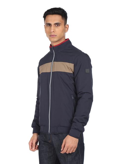 blue solid casual jacket - 19389218 - Very Small Image - 1