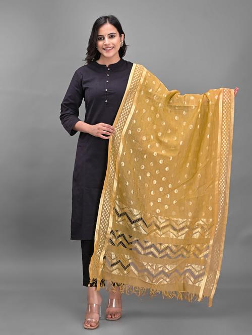 gold bandhani print dupatta with fringes - 19391091 - Very Small Image - 1