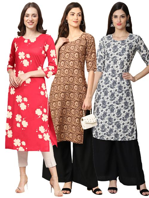 pack off 3 printed straight kurta - 19398552 - Very Small Image - 1