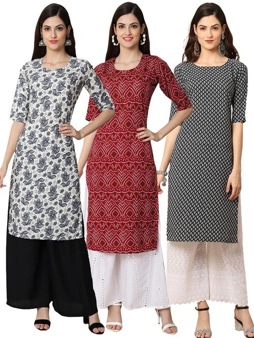 pack off 3 printed straight kurta - 19398568 - Very Small Image - 1
