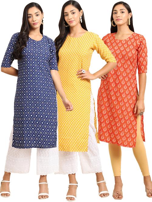 pack off 3 printed straight kurta - 19398645 - Very Small Image - 1
