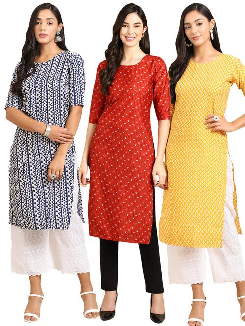 pack off 3 printed straight kurta - 19398648 - Very Small Image - 1