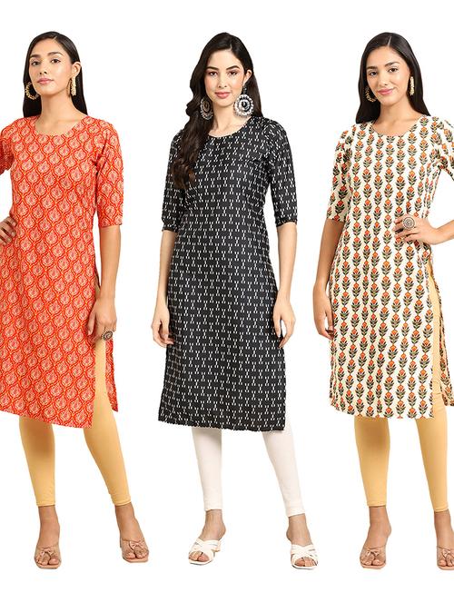 pack off 3 printed straight kurta - 19398669 - Very Small Image - 1