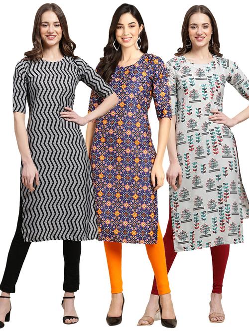 pack off 3 printed straight kurta - 19398946 - Very Small Image - 1