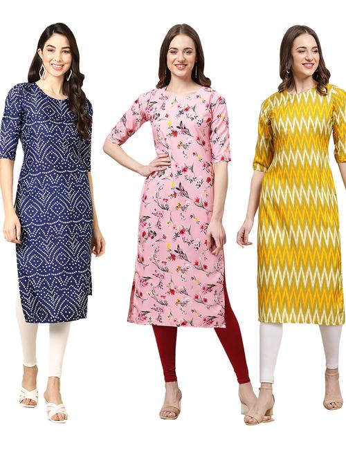 pack off 3 printed straight kurta - 19398995 - Very Small Image - 1