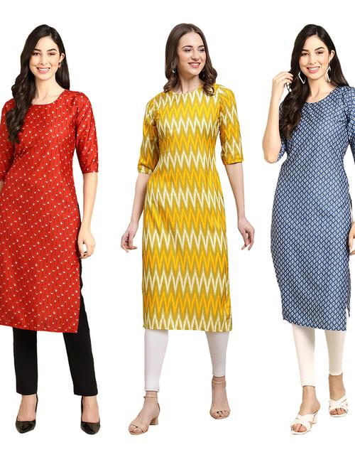 pack off 3 printed straight kurta - 19399008 - Very Small Image - 1
