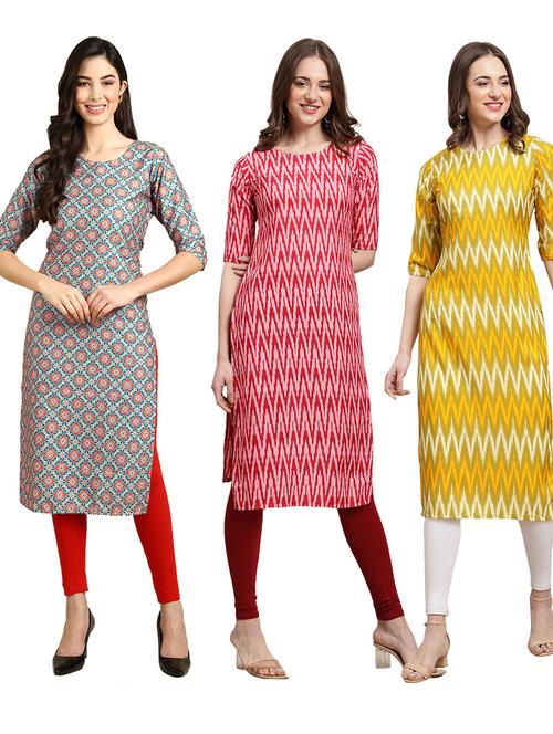 pack off 3 printed straight kurta - 19399013 - Very Small Image - 1