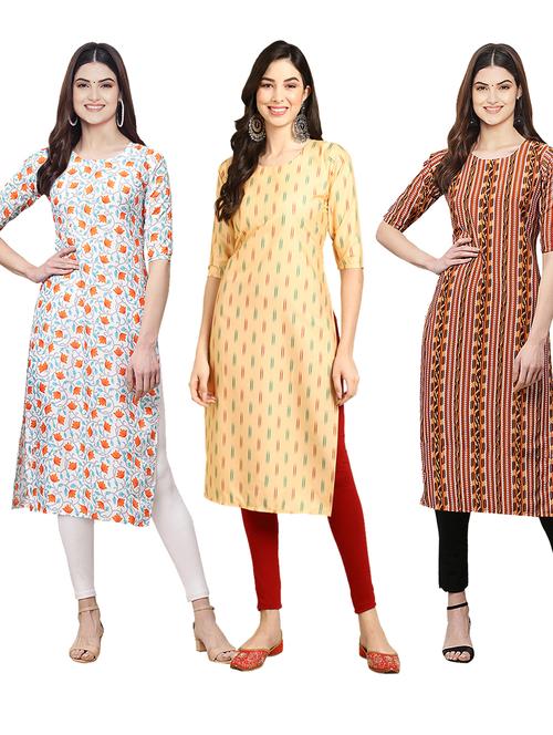 pack off 3 printed straight kurta - 19399045 - Very Small Image - 1