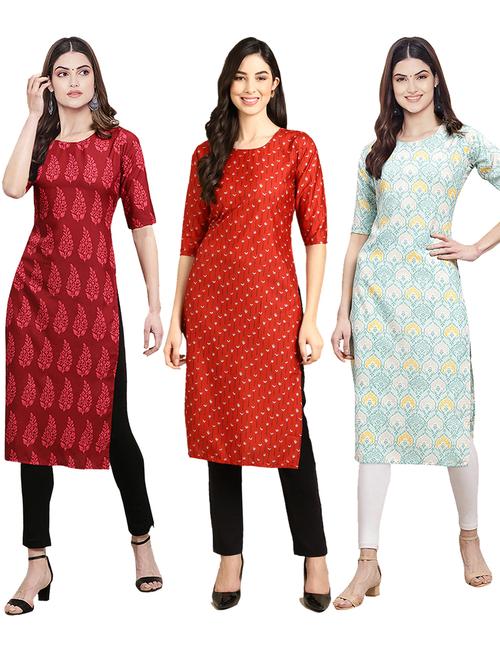 pack off 3 printed straight kurta - 19399062 - Very Small Image - 1