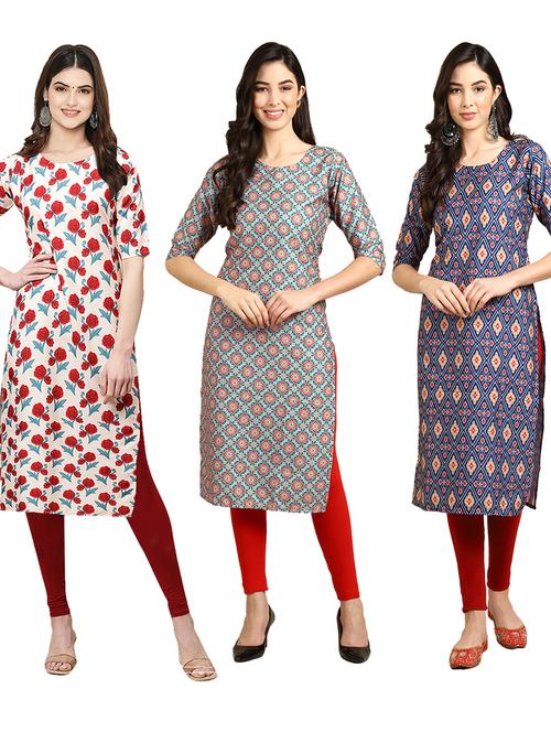 pack off 3 printed straight kurta - 19399086 - Very Small Image - 1