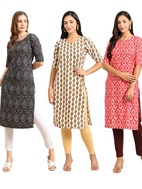 pack off 3 printed straight kurta - 19399314 - Very Small Image - 1