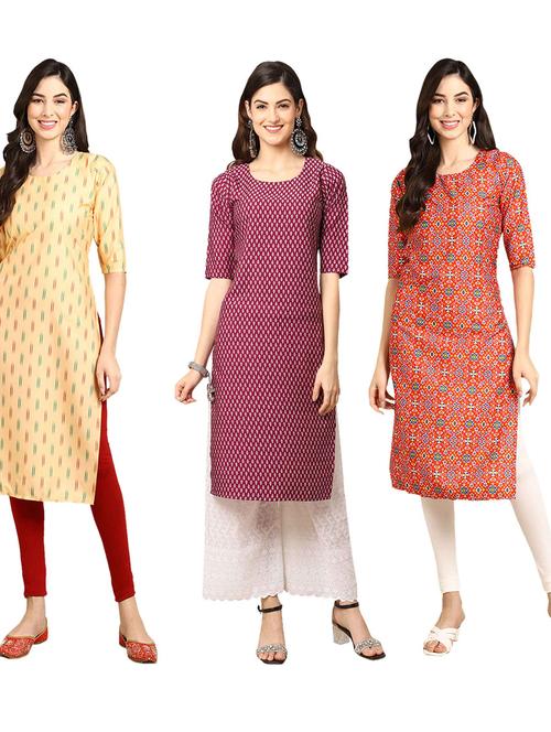 pack of 3 multi colored straight kurta - 19399620 - Very Small Image - 1
