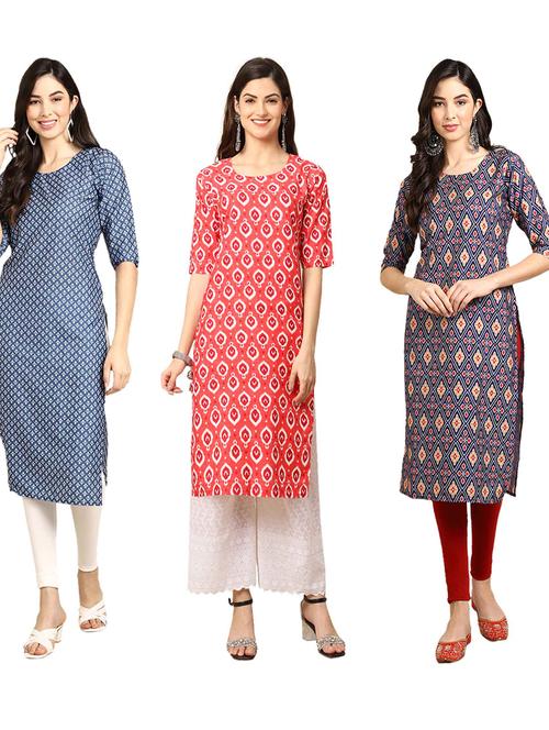 pack of 3 multi colored straight kurta - 19399636 - Very Small Image - 1