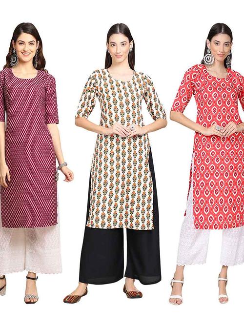 pack of 3 multi colored kurtas - 19400235 - Very Small Image - 1