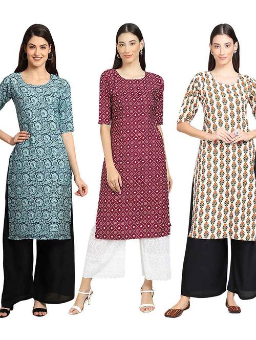 pack of 3 multi colored kurtas - 19400249 - Very Small Image - 1