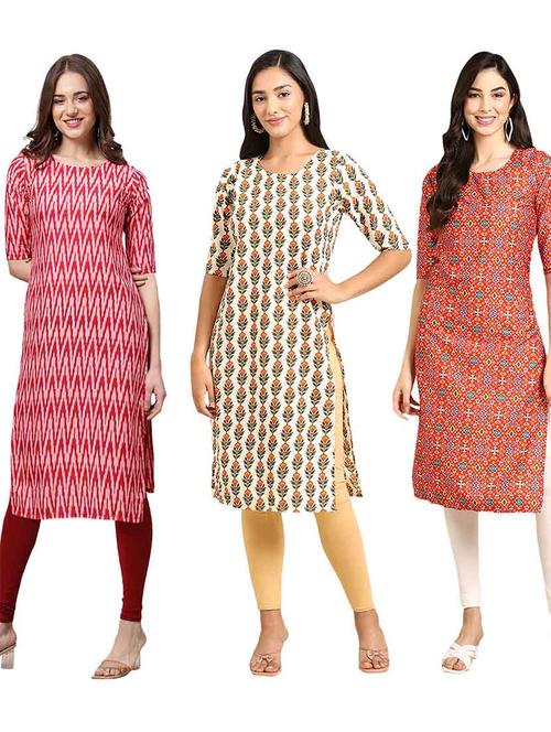pack of 3 multi colored kurtas - 19400258 - Very Small Image - 1