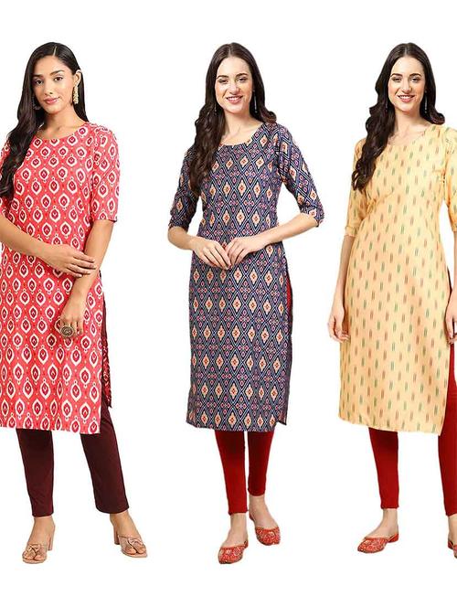 pack of 3 multi colored kurtas - 19400605 - Very Small Image - 1