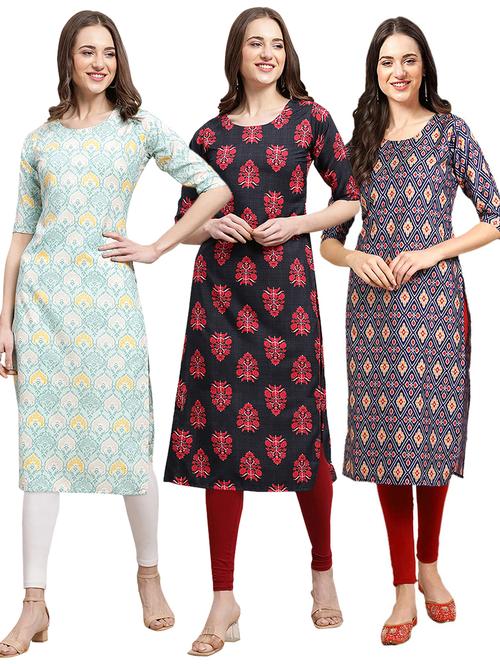 pack off 3 printed straight kurta - 19400771 - Very Small Image - 1