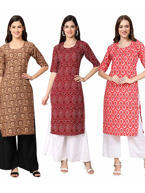 pack of 3 printed straight kurta - 19400923 - Very Small Image - 1