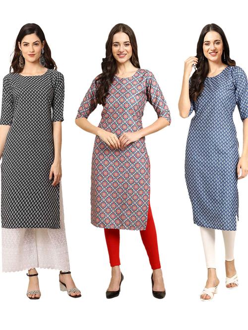 pack of 3 printed straight kurta - 19400945 - Very Small Image - 1