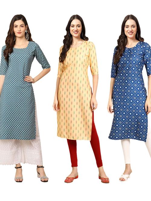 pack of 3 printed straight kurta - 19400946 - Very Small Image - 1