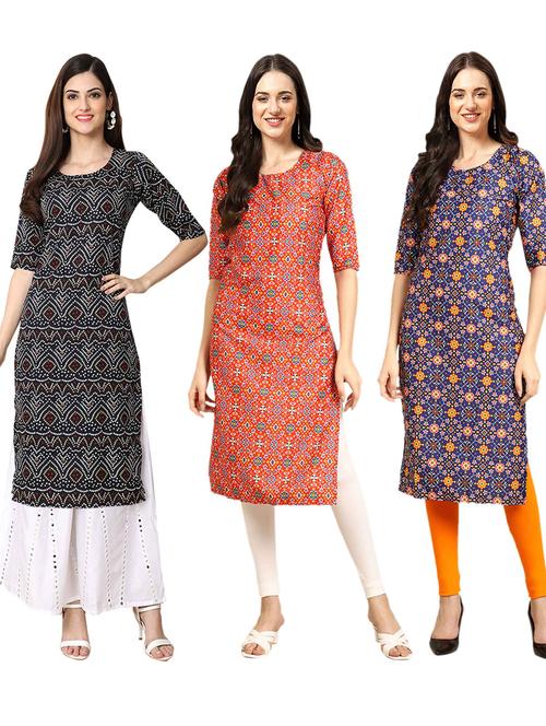 pack of 3 printed straight kurta - 19401033 - Very Small Image - 1