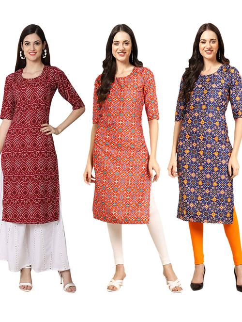 pack of 3 printed straight kurta - 19401038 - Very Small Image - 1