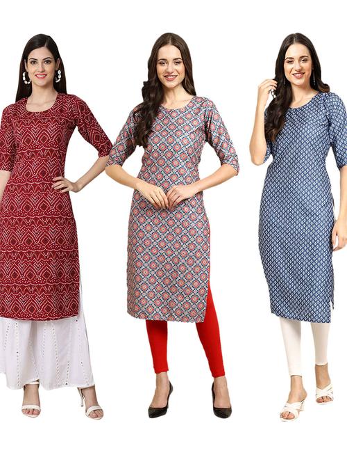 pack of 3 printed straight kurta - 19401040 - Very Small Image - 1