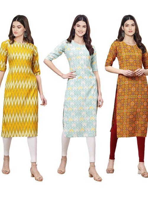 pack of 3 multi colored straight kurta - 19401073 - Very Small Image - 1