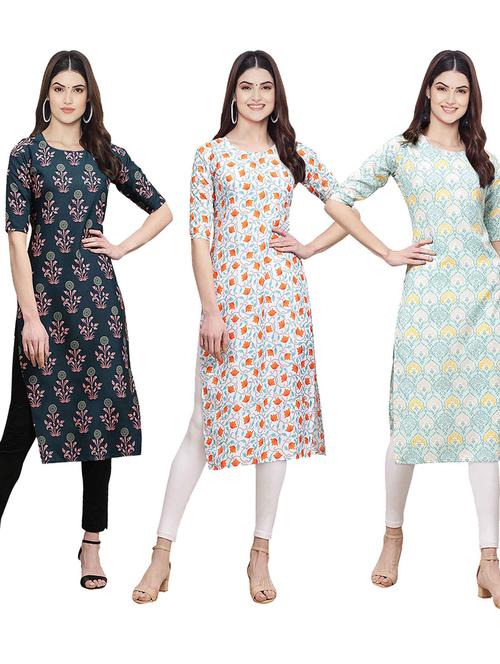 pack of 3 multi colored straight kurta - 19401103 - Very Small Image - 1