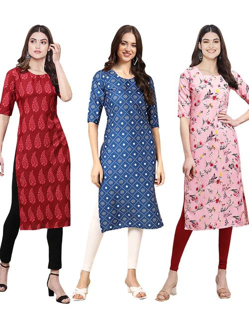 pack of 3 multi colored straight kurta - 19401115 - Very Small Image - 1