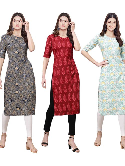 pack of 3 multi colored straight kurta - 19401134 - Very Small Image - 1