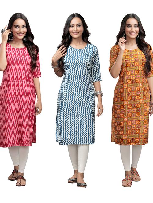 pack of 3 multi colored straight kurta - 19401191 - Very Small Image - 1